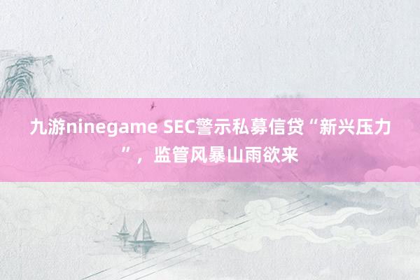 九游ninegame SEC警示私募信贷“新兴压力”，监管风暴山雨欲来